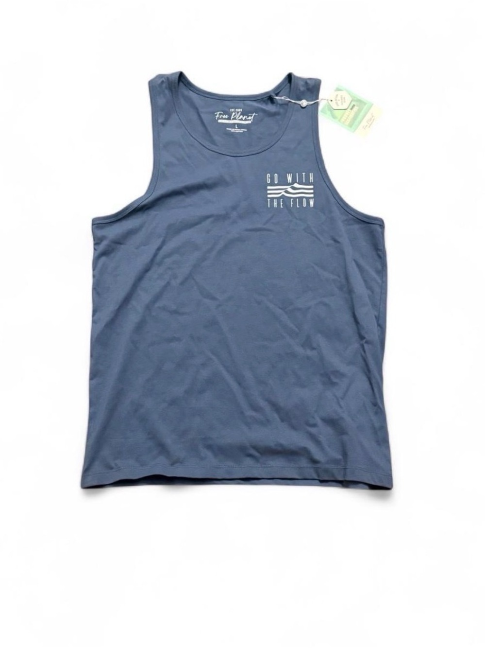 Free Planet Men’s Navy Tank Top with 'Go With The Flow' Graphic